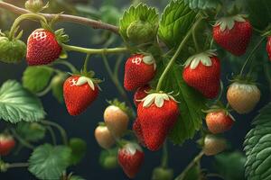 Strawberry Vine Covered in Ripe Fruit by AI Generative photo