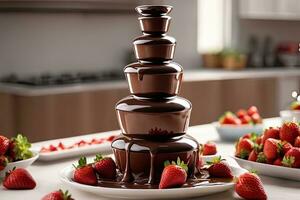 Strawberries and Chocolate Fountain by AI Generative photo