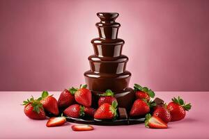 Strawberries and Chocolate Fountain by AI Generative photo