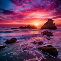 un púrpura puesta de sol terminado el Pacífico Oceano , generado por ai foto