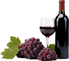 Red wine bottle with wine grapes png with AI generated.