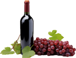 Red wine bottle with wine grapes png with AI generated.