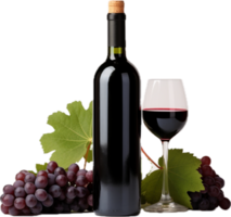 Red wine bottle with wine grapes png with AI generated.