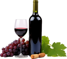 Red wine bottle with wine grapes png with AI generated.