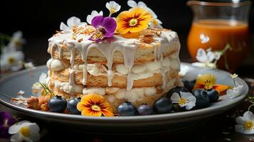 beautiful cake filled with flowers , generated by AI photo