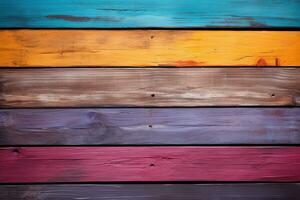 Colored wooden horizontal background. Generative AI photo