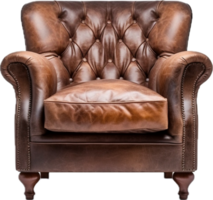 Brown leather armchair png with AI generated.