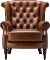 Brown leather armchair png with AI generated.