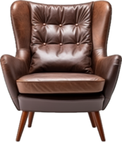 Brown leather armchair png with AI generated.