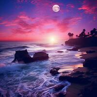 a purple sunset over the pacific ocean , generated by AI photo