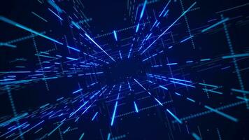 A futuristic blue grid network of blinking digital data lights and floating particles. Connectivity and connections concept technology motion background animation. video