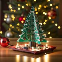 robótica arduino soldadura equipo moderno Navidad árbol con luces , generado por ai foto