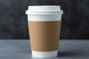 Paper cup for coffee on a concrete surface on a blurred background. Generated by artificial intelligence photo