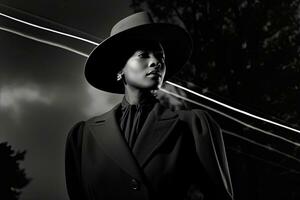 negro mujer retrato en natural ligero con sombrero , generado por ai foto