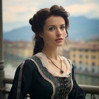 portrait of a beautiful Lazio italian medieaval woman with traditional dress photo