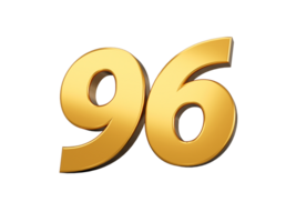 Gold number 96 Ninety six. shiny 3d number made of gold 3d illustration png