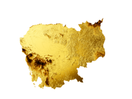 Cambodia Map Golden metal Color Height map 3d illustration png