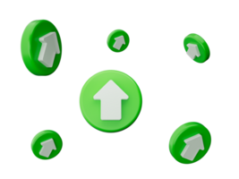 Arrow Up icon. This rounded flat symbol is drawn with eco green color 3d illustration png