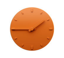 Minimal Orange clock quarter to two o'clock abstract Minimalist wall clock one forty five 3d Illustration png