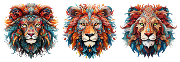 verzameling van kleurrijk leeuw ontwerpen, generatief ai png