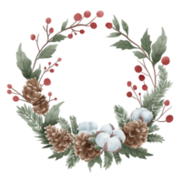 aquarelle Noël coton pin cône houx couronne main tiré illustration png