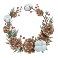 Watercolor Christmas Cotton pine cone Wreath hand drawn illustration png