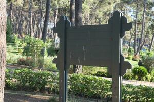 wooden sign in the a park with copy space concept. photo