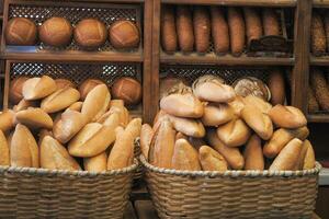 fresh baked breads at Farmers Market shelves in istanbul . photo