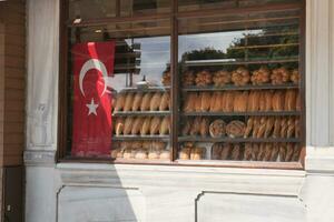 fresh baked breads at Farmers Market shelves in istanbul . photo