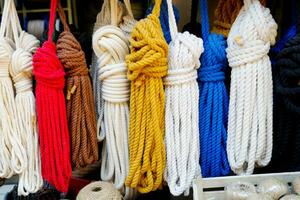 colorful rope reel hanging closeup photo