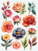 flower collection with watercolor art, AI generated. photo