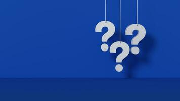 Panoramic blue background with question mark hanging. photo