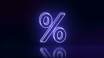 Neon Percentage sign reflecting floor. Online shopping, sale. photo