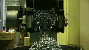 rusty scrap metal shavings moving scrap conveyor lathe machine video