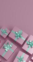 Gifts box on pink background. 3D Rendering. photo