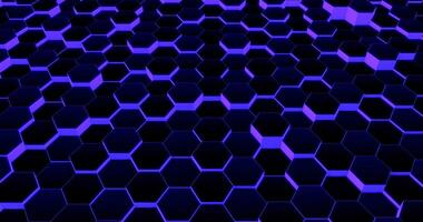 tecnológico hexagonal antecedentes con púrpura neón iluminación. foto