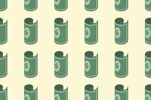Roll of money seamless pattern. Background with green banknotes and dollar bills. Template for packing, design, wallpaper, vector illustration.