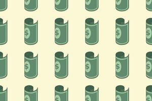 Roll of money seamless pattern. Background with green banknotes and dollar bills. Template for packing, design, wallpaper, vector illustration.