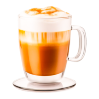 Fresco caliente latté café servido en un mesa generativo ai png