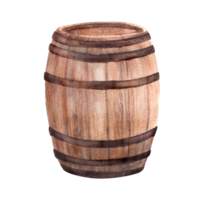 Wooden brown old barrel for wine, beer, cognac and other alcoholic beverages. Hand drawn watercolor illustration For your winemaking design, drink menu, wine list, sticker png