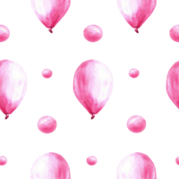 rose air ballon sans couture modèle avec bulles et petits pois. ses une bébé fille, nouveau née anniversaire fête main peint aquarelle illustration pour impression couverture, emballage, fond d'écran. png