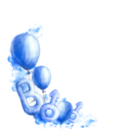 pasgeboren, geslacht onthullen, verjaardag partij haar een jongen baby clip art cirkel arrangement lucht ballon met blauw spatten brief b mannetje Mars teken waterverf hand- getrokken illustraties png