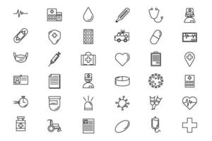 conjunto de médico vector iconos ataque, describir, línea iconos, firmar y símbolos en plano lineal diseño medicina y salud cuidado con elementos para móvil conceptos y web aplicaciones colección moderno infografía