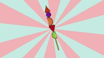 Animated fruit satay icon with a rotating background video