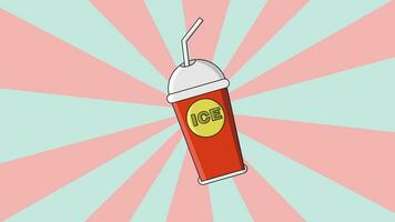animiert Eis trinken Tasse Symbol mit ein rotierend Hintergrund video