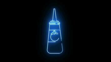 geanimeerd tomaat saus fles icoon met een gloeiend neon effect video