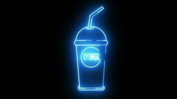 geanimeerd ijs drinken kop icoon met een gloeiend neon effect video