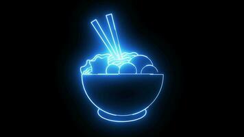 Animé icône de une bol de Boulettes de viande avec une embrasé néon effet video