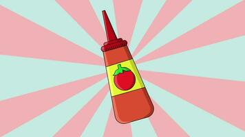 Animation of a tomato sauce bottle icon with a rotating background video