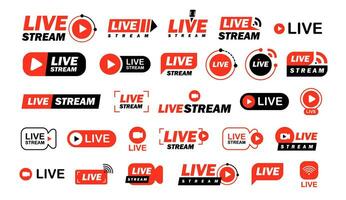 Live stream icons set. Live streaming logo. Live broadcast symbols. Vector illustration